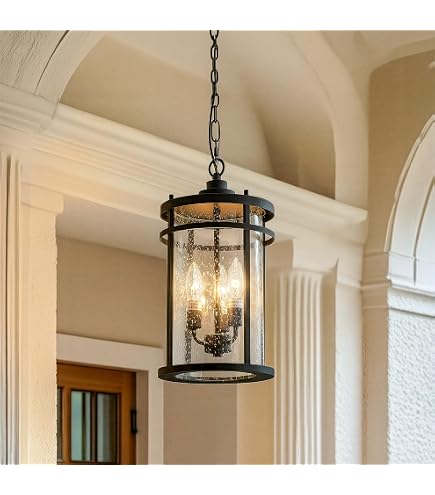 zeyu Outdoor Hanging Light Pendant, Water Ripple Glass, ZX48MH-WG